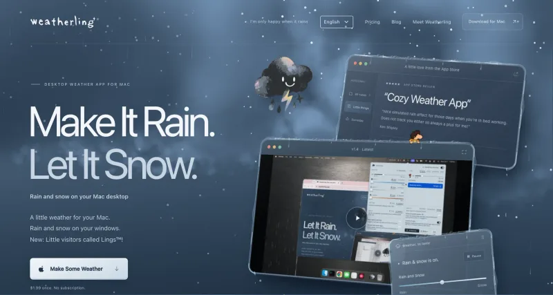 Weatherling: Rain, snow, and autumn leaves on your Mac desktop. Weather effects, not a weather app.