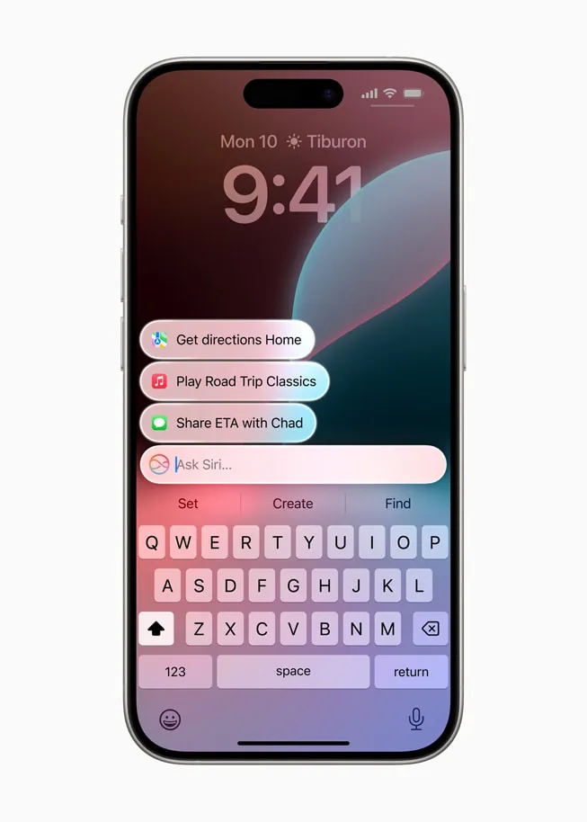 A user types to Siri on iPhone 15 Pro.